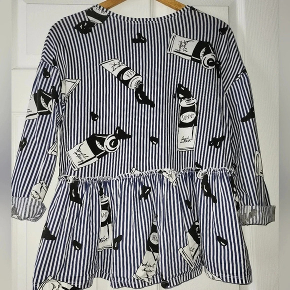 ZARA Artist Paint‎ Tubes Blue White Striped Blouse Top Size Small - Picture 2 of 6